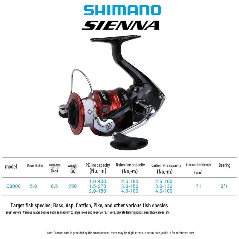Shimano SIENNA Saltwater Resistant Spinning Reel with Beveled Edge and Long Cast Capability for Specific Lure Fishing.
Shimano SIENNA Saltwater Resistant Spinning Reel with Beveled Edge and Long Cast Capability for Specific Lure Fishing.