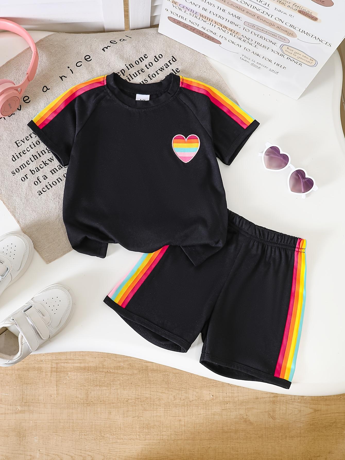 Girls Summer Outfit Heart Applique Round Neck Short Sleeve Top Colorful Stripes Shorts 2 Pcs Set 7-8Y
Girls Summer Outfit Heart Applique Round Neck Short Sleeve Top Colorful Stripes Shorts 2 Pcs Set 7-8Y