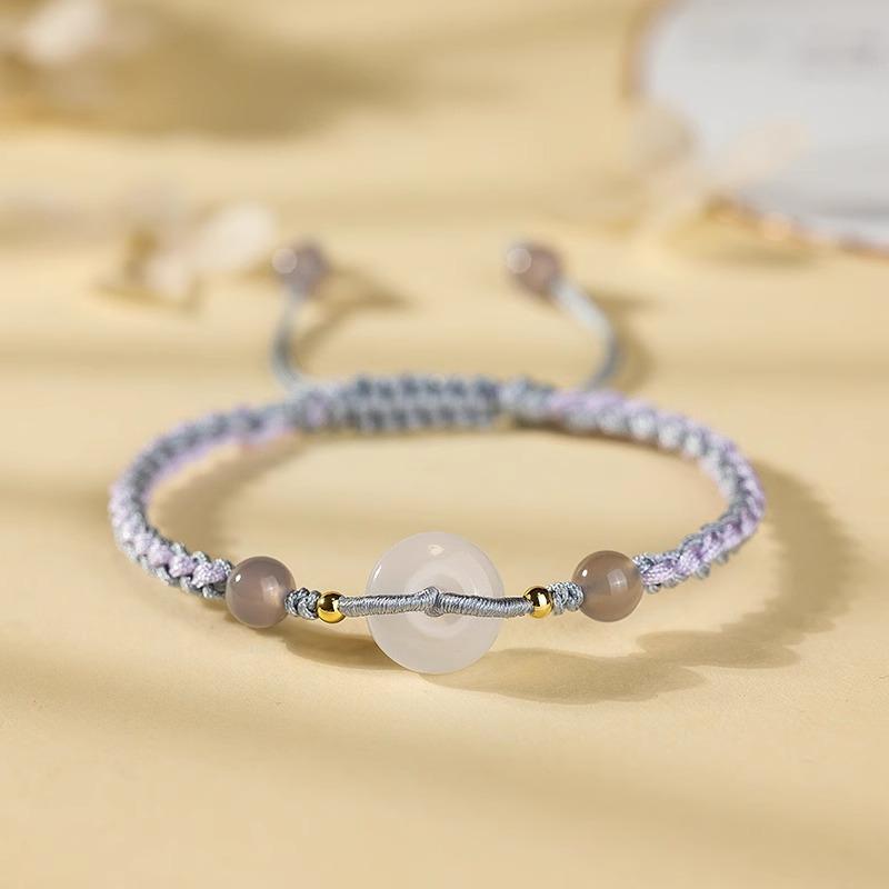 Peace buckle couple s bracelet, handmade woven bracelet for women, men s braided bracelet, agate chalcedony jade couple s bracelet Light purple-grey peace b
Peace buckle couple s bracelet, handmade woven bracelet for women, men s braided bracelet, agate chalcedony jade couple s bracelet Light purple-grey peace b