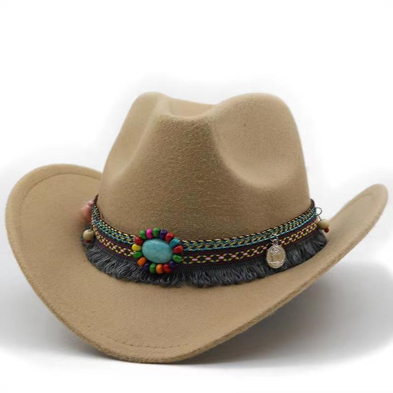 Vintage Woolen Western Cowboy Hat For Autumn and Winter Ethnic Style Belt Solid Color Outdoor Sun Cap Jazz Hat adult верблюд
Vintage Woolen Western Cowboy Hat For Autumn and Winter Ethnic Style Belt Solid Color Outdoor Sun Cap Jazz Hat adult верблюд