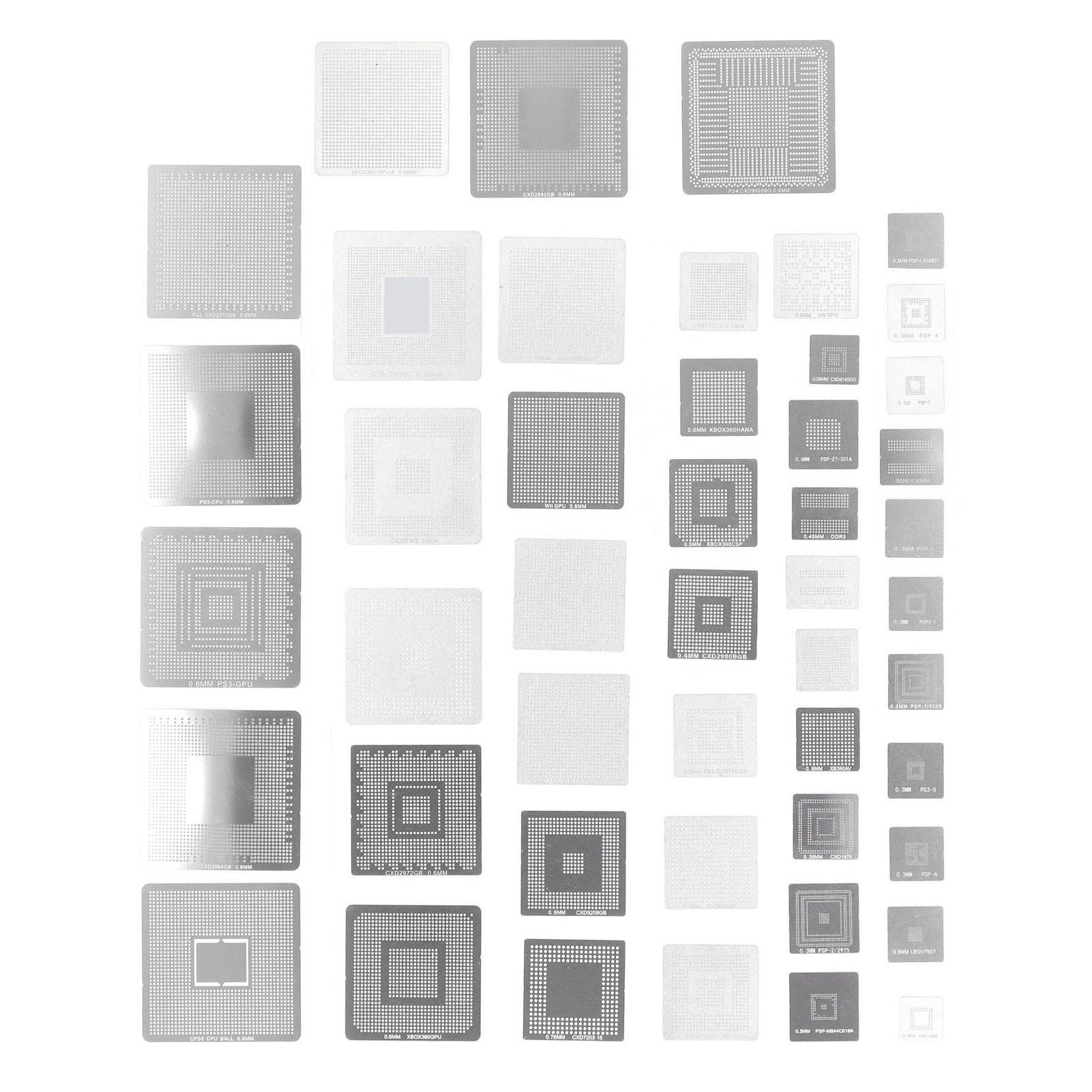 47PCS Set BGA Reballing Stencil Net 304 Stainless Steel BGA Rework Net for Computer Repairing
47PCS Set BGA Reballing Stencil Net 304 Stainless Steel BGA Rework Net for Computer Repairing