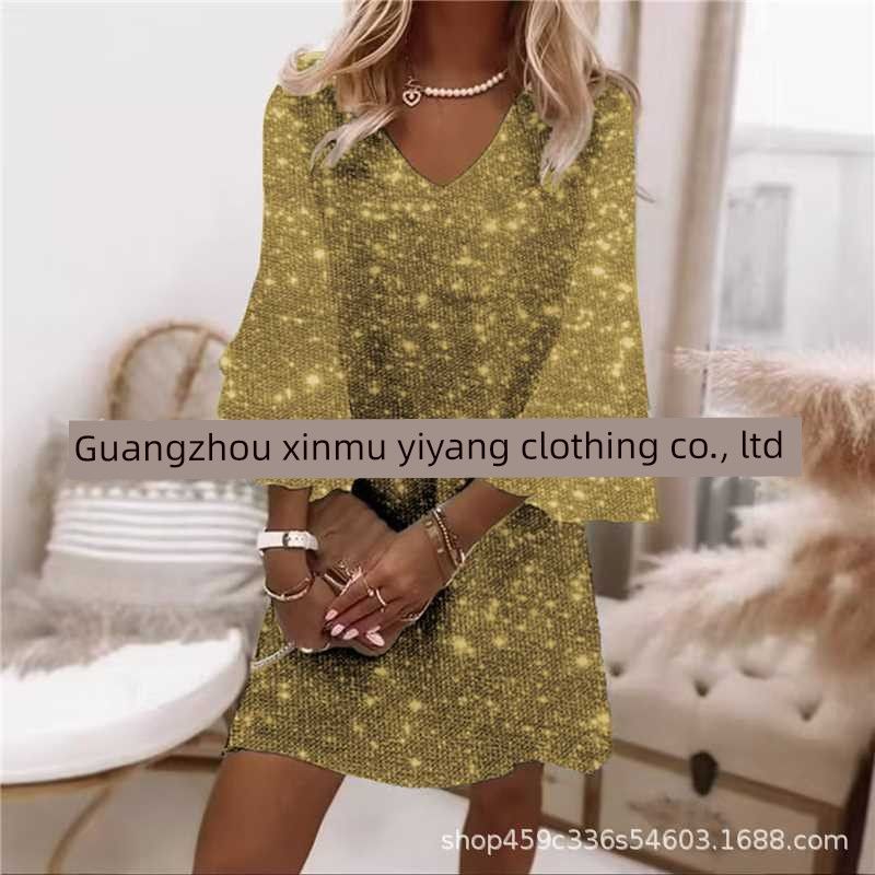 2025 Foreign Trade Amazon European and American Style V-Neck Sequin Mid-Sleeve Solid Color Elegant Flare Sleeve Dress Sequin Midi Dress Gold M
2025 Foreign Trade Amazon European and American Style V-Neck Sequin Mid-Sleeve Solid Color Elegant Flare Sleeve Dress Sequin Midi Dress Gold M