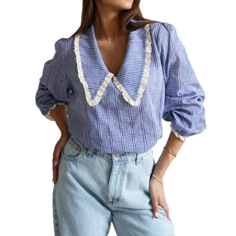 Fashionable Retro Casual Commuting Blue Plaid Lace Splicing Loose Long-sleeved Shirt S синій
Fashionable Retro Casual Commuting Blue Plaid Lace Splicing Loose Long-sleeved Shirt S синій