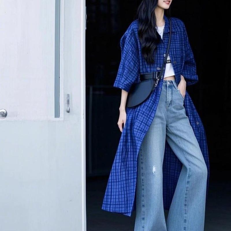 Navy Blue Plaid Women s Long Shirt Fashion Versatile Single Breasted Shirts Lapel Short Sleeved Temperament Cardigan Top M синій
Navy Blue Plaid Women s Long Shirt Fashion Versatile Single Breasted Shirts Lapel Short Sleeved Temperament Cardigan Top M синій