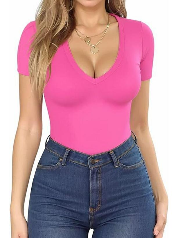 Европейско-американская женская приталенная розовая футболка с V-образным вырезом - летний пуловер с короткими рукавами Large
Европейско-американская женская приталенная розовая футболка с V-образным вырезом - летний пуловер с короткими рукавами Large
