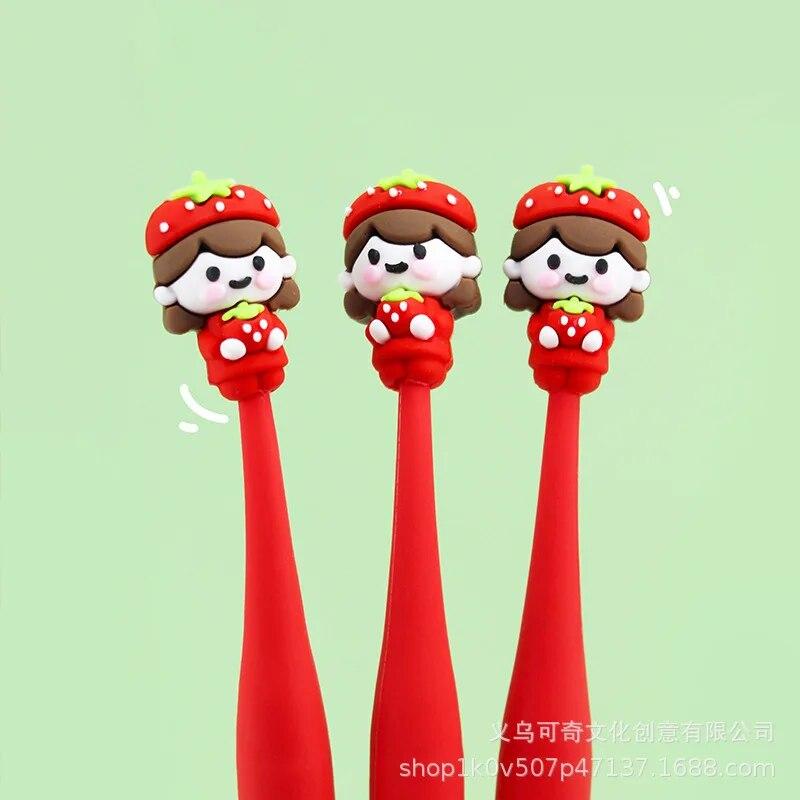 3 шт., милая ручка с клубникой для девочек, офисные школьные принадлежности, милые канцелярские принадлежности, креативная милая мягкая гелевая ручка Ink:Black