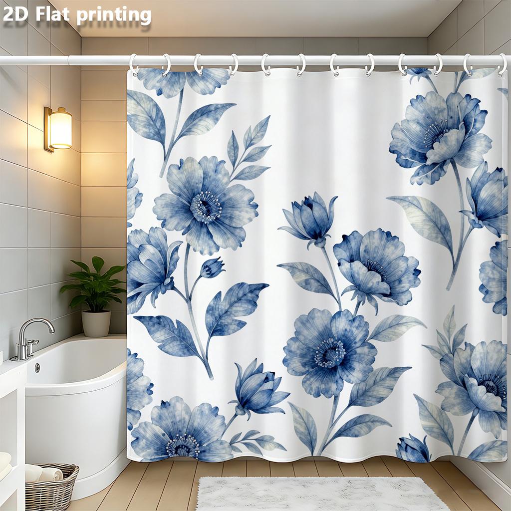 Blue Watercolor Floral Shower Curtain 1Pc Polyester 2D Flat Print 70.8X70.8 Indigo Blooms & Leaves On White Base W60H190(CM)-1 Pcs
Blue Watercolor Floral Shower Curtain 1Pc Polyester 2D Flat Print 70.8X70.8 Indigo Blooms & Leaves On White Base W60H190(CM)-1 Pcs