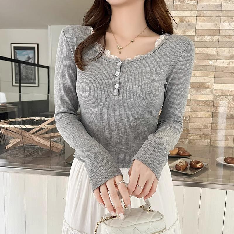 Low-neck Long-sleeved T-shirt for Women in Spring Autumn with Lace Stitching Inner Slim Fit Top Bottoming Shirt S сірий колір
Low-neck Long-sleeved T-shirt for Women in Spring Autumn with Lace Stitching Inner Slim Fit Top Bottoming Shirt S сірий колір