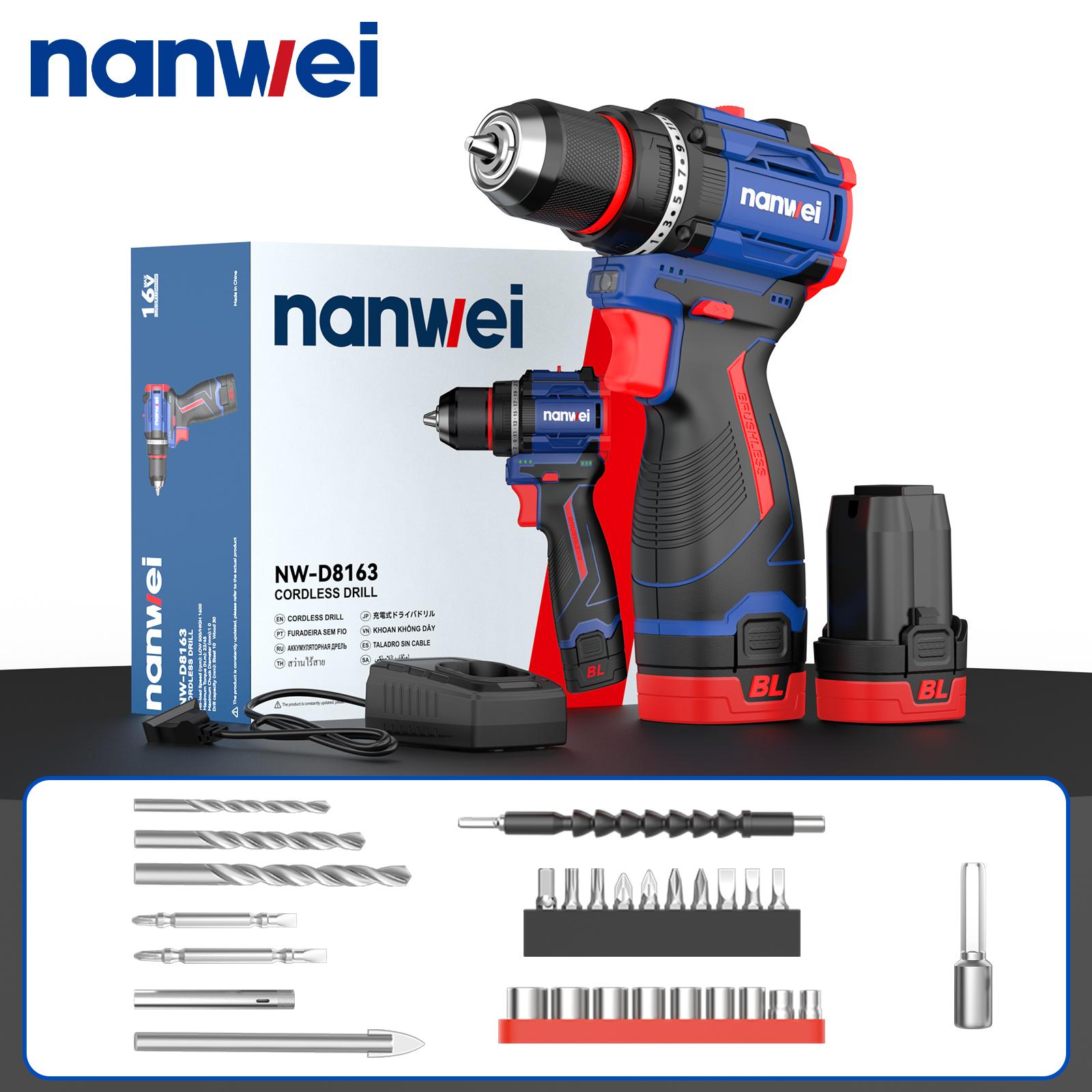 NANWEI 45N Electric drill 10 mm with two-speed function, 16V, brushless motor no battery and charger
NANWEI 45N Electric drill 10 mm with two-speed function, 16V, brushless motor no battery and charger