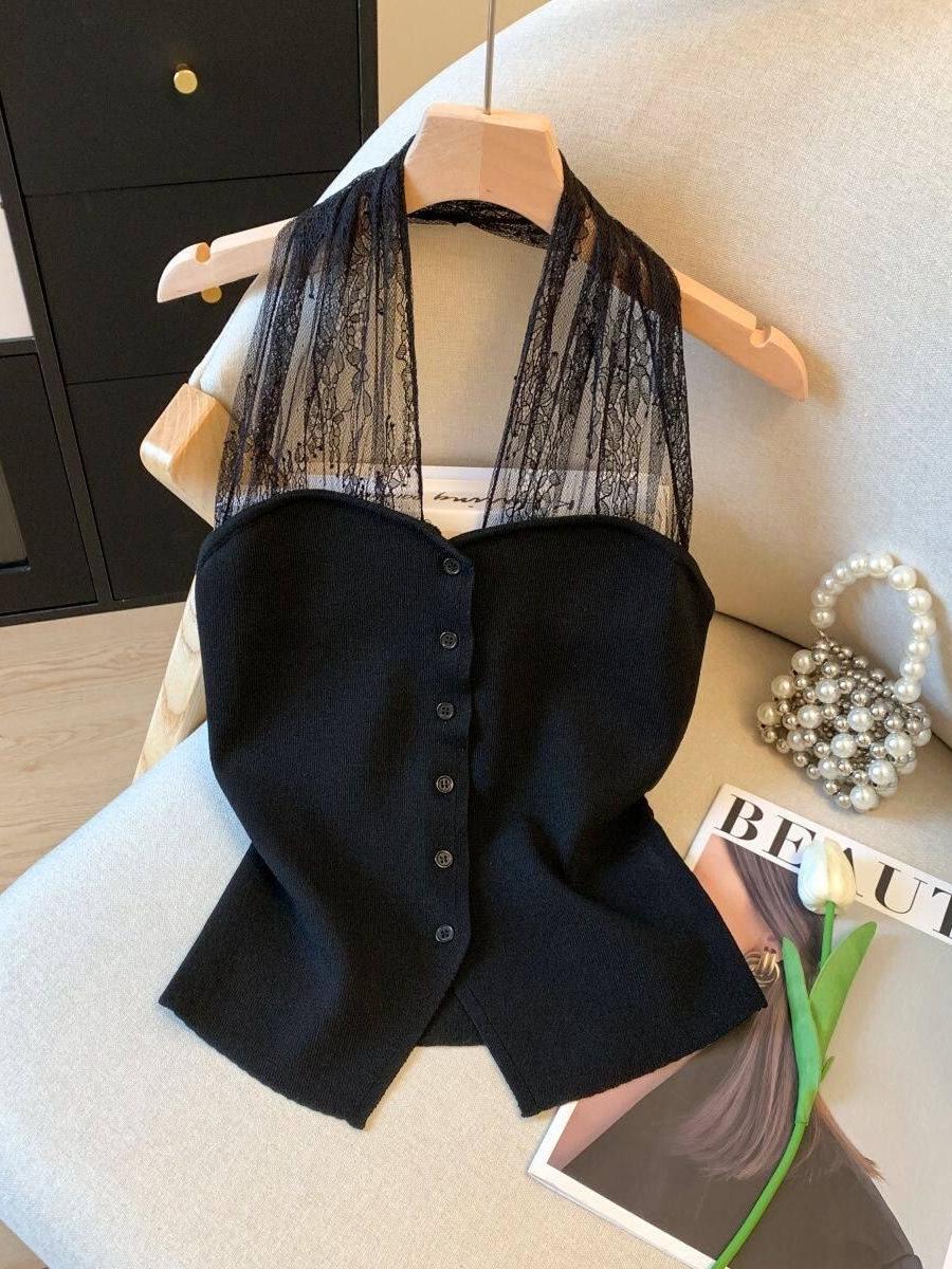 French Lace Patchwork Halter Camisole - Women s Slim Fit Summer Top One Size чорний
French Lace Patchwork Halter Camisole - Women s Slim Fit Summer Top One Size чорний