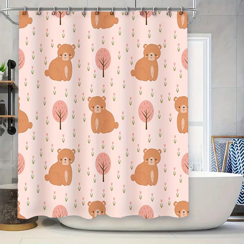 Cute Pink Bear Shower Curtain With Tree Flower Print For Bathroom Decor, Modern Waterproof Fabric Bath Mat Cover Light Pink Colo W60H190(CM)-1 Pcs
Cute Pink Bear Shower Curtain With Tree Flower Print For Bathroom Decor, Modern Waterproof Fabric Bath Mat Cover Light Pink Colo W60H190(CM)-1 Pcs