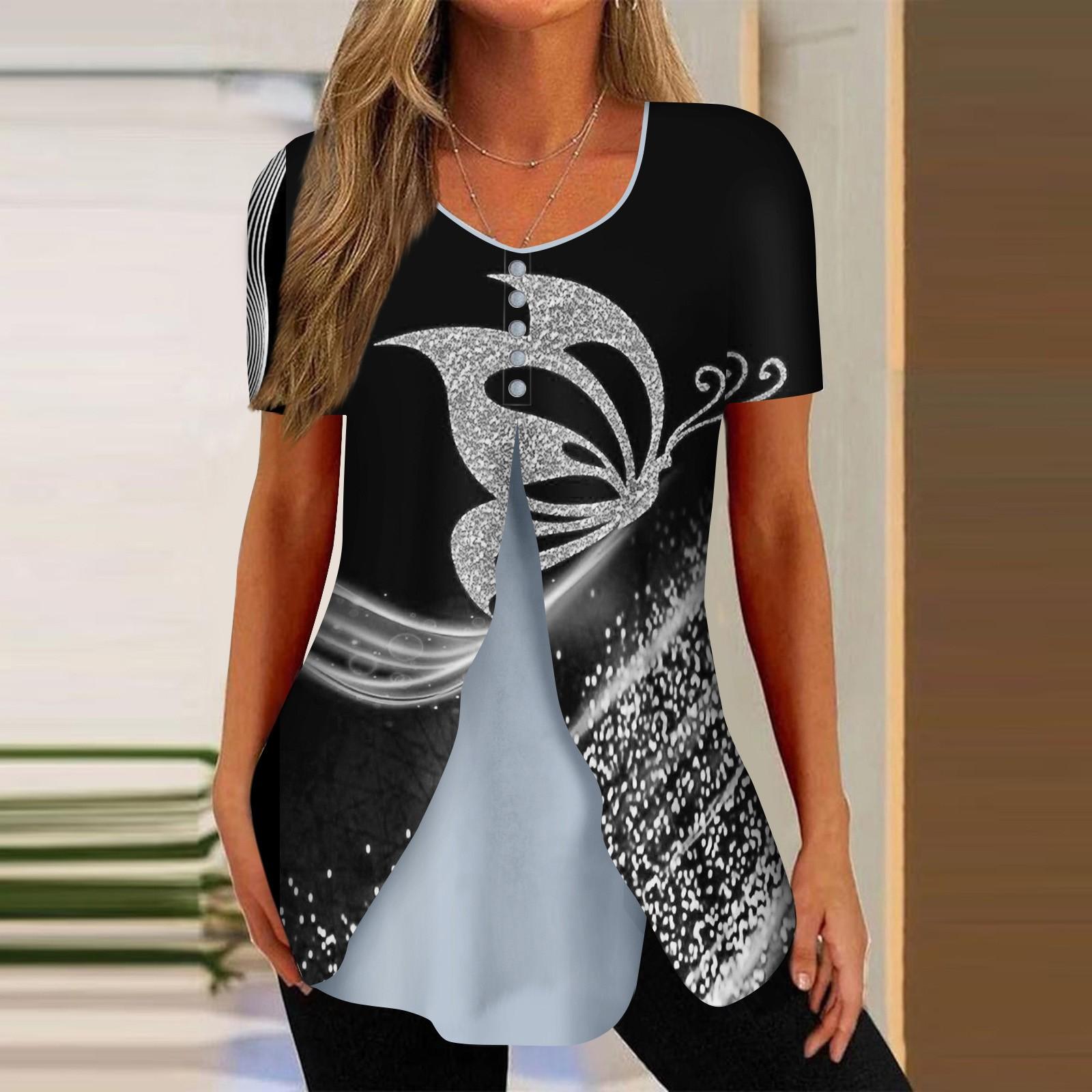 Shirts For Women Short Sleeve Tops Dressy Summer Casual Printed V-neck Irregular Hem Blouses Tees M срібний
Shirts For Women Short Sleeve Tops Dressy Summer Casual Printed V-neck Irregular Hem Blouses Tees M срібний