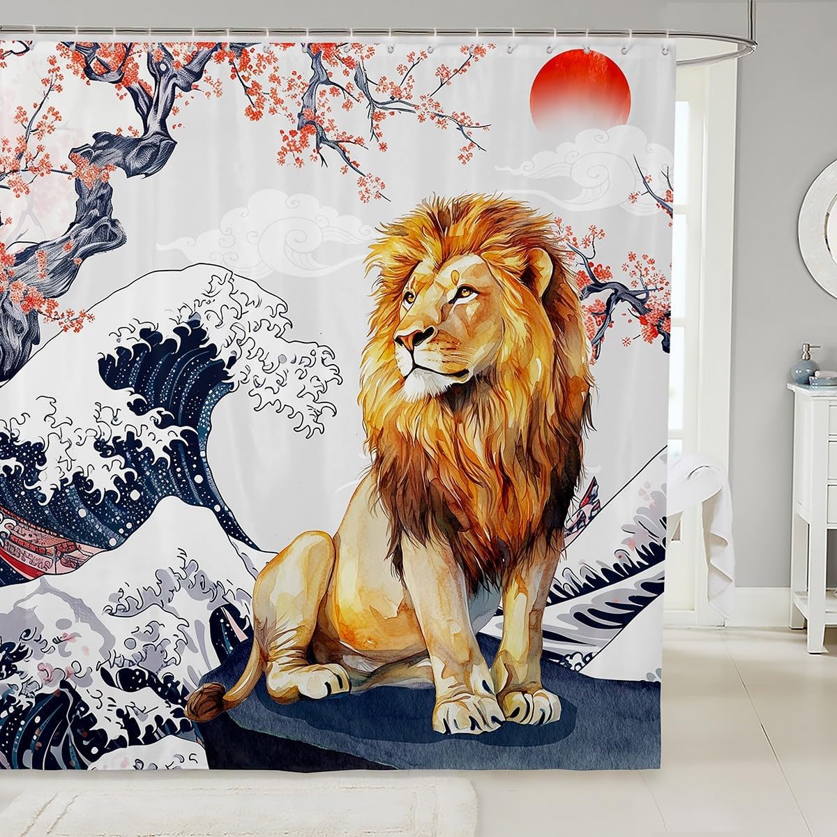 Sea Whale Bath Curtain For Kids Boys Girls Japanese Style Shower Curtain, Vintage Ukiyoe Waterproof Bathroom Curtain Ocean Wave W60H190(CM)-1 Pcs
Sea Whale Bath Curtain For Kids Boys Girls Japanese Style Shower Curtain, Vintage Ukiyoe Waterproof Bathroom Curtain Ocean Wave W60H190(CM)-1 Pcs