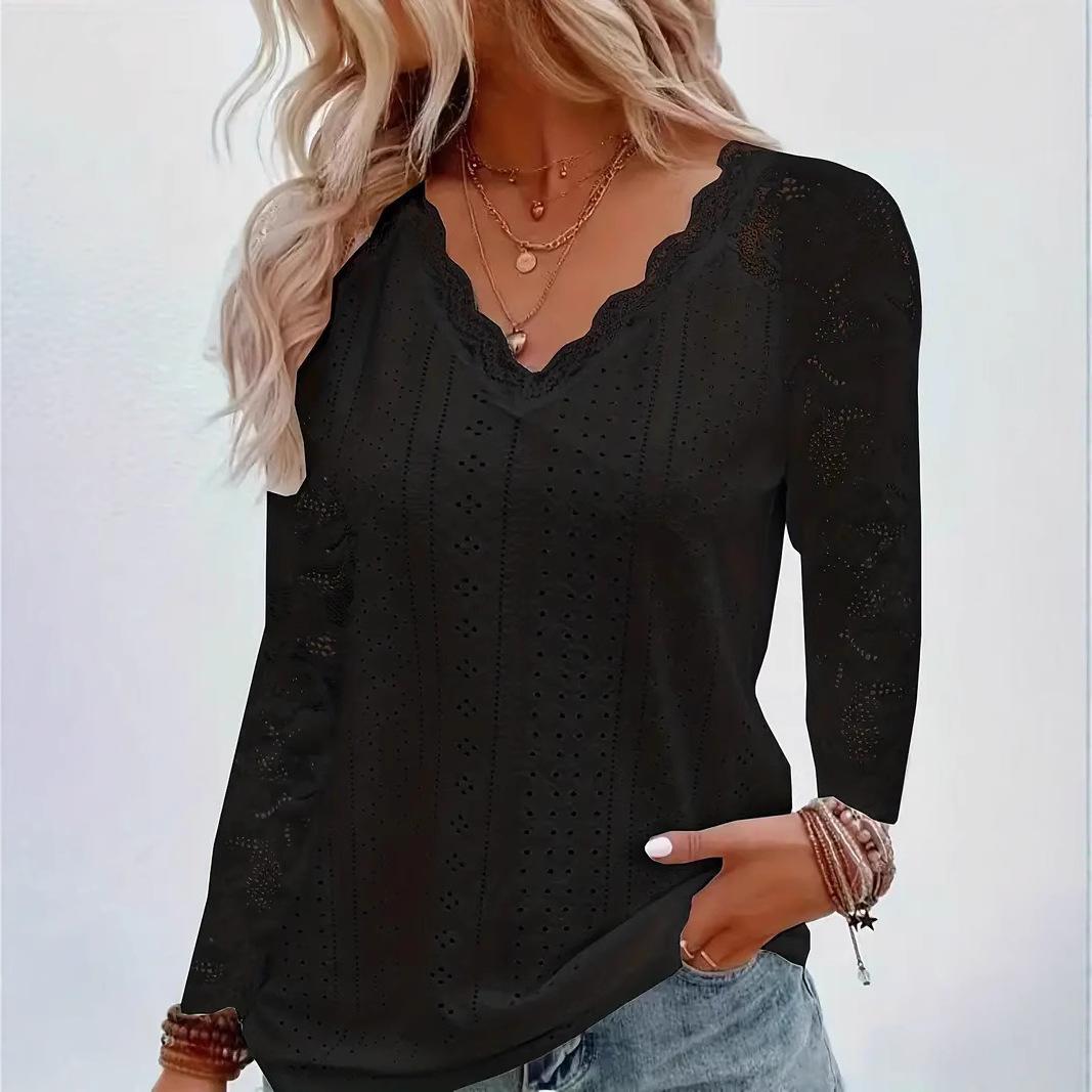 Весенне-осенний топ с длинным рукавом, кружевной вставкой и ажурным узором, модные женские футболки 5XL чёрный
Весенне-осенний топ с длинным рукавом, кружевной вставкой и ажурным узором, модные женские футболки 5XL чёрный