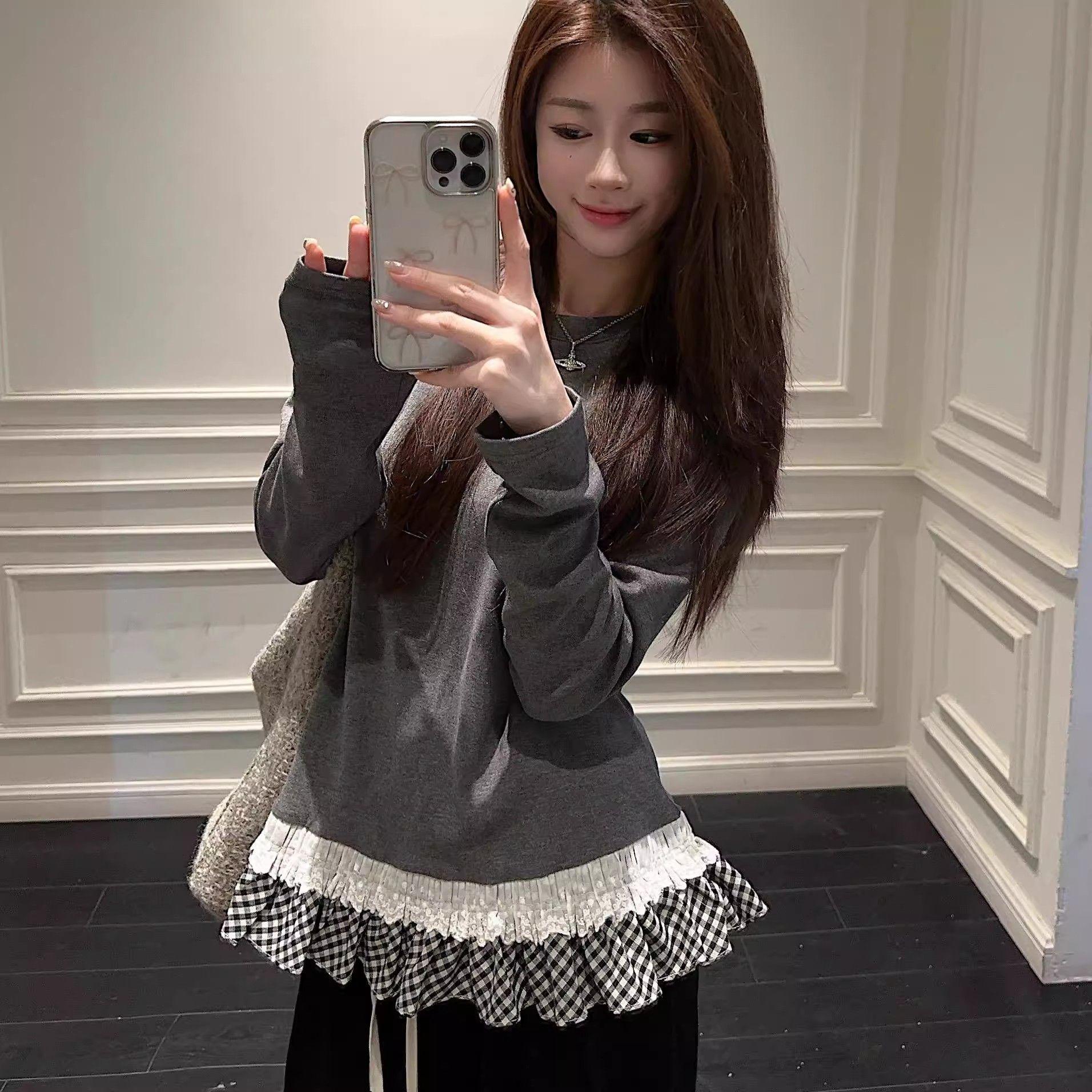 Black and Gray Long Sleeve Lace Patchwork Ruffle T-shirt - Round Neck, Perfect for Autumn and Winter Medium серый
Black and Gray Long Sleeve Lace Patchwork Ruffle T-shirt - Round Neck, Perfect for Autumn and Winter Medium серый