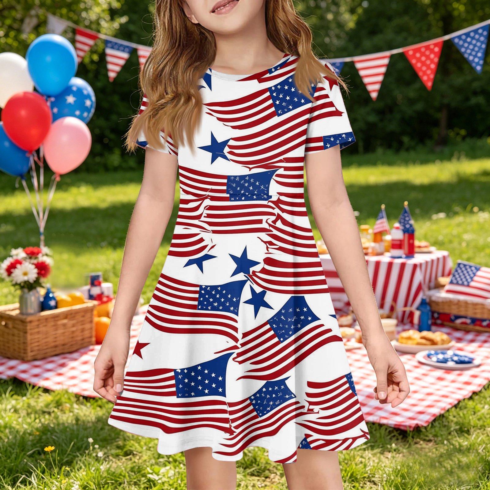 Girls Short Sleeve Dress with Pocket Independence Day Inspired Print Casual Fit and Flare Summer Dress for Kids 110
Girls Short Sleeve Dress with Pocket Independence Day Inspired Print Casual Fit and Flare Summer Dress for Kids 110
