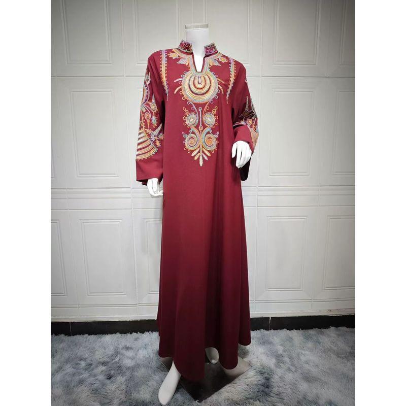 New Middle East Women clothes Embroidered Rope Embroidered Pullover Loose Robe Dress Rope Embroidered Dress Jujube Red XL
New Middle East Women clothes Embroidered Rope Embroidered Pullover Loose Robe Dress Rope Embroidered Dress Jujube Red XL