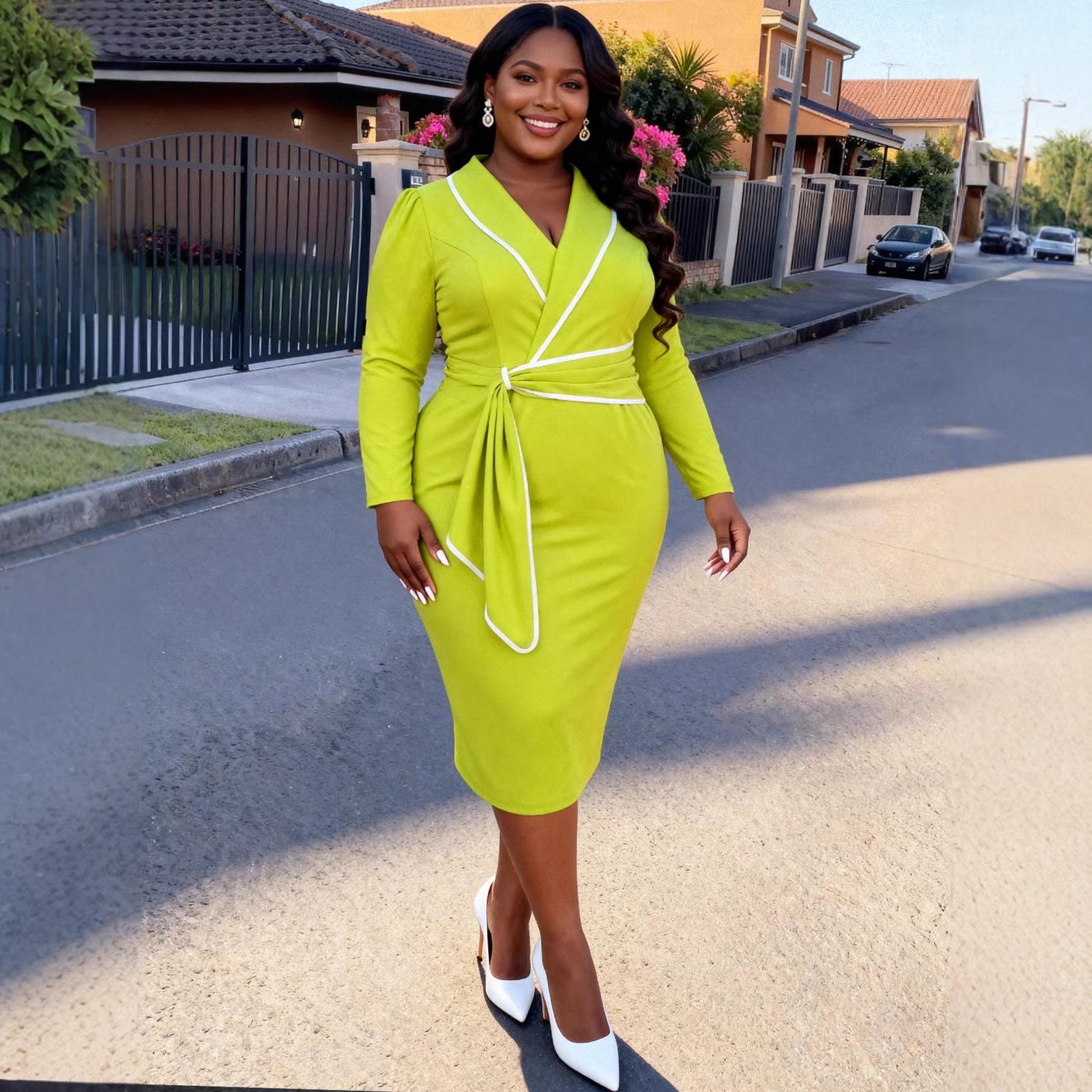 Plus Size Women s Color Block Long Sleeve Bodycon Midi Dress with Lace-up Waist 1XL гірчичний/зелений
Plus Size Women s Color Block Long Sleeve Bodycon Midi Dress with Lace-up Waist 1XL гірчичний/зелений
