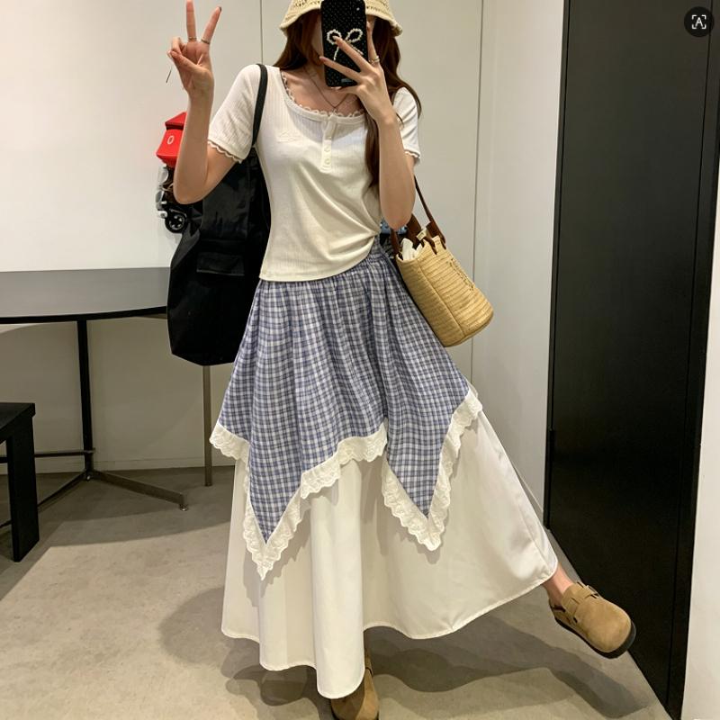 Plaid Patchwork Sweet Long Skirt Women Preppy Style Cute Irregular Skirts Summer Fashion High Waist Loose Elegant Long Skirts Asian L
Plaid Patchwork Sweet Long Skirt Women Preppy Style Cute Irregular Skirts Summer Fashion High Waist Loose Elegant Long Skirts Asian L
