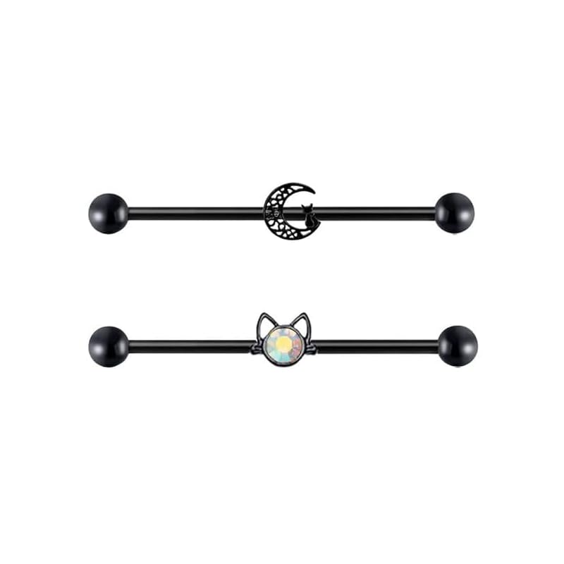Vogem industrial earrings 2 pieces/14g cat moon black stainless animal straight barbell cartilage piercing body piercing cute Fashionable earrings
Vogem industrial earrings 2 pieces/14g cat moon black stainless animal straight barbell cartilage piercing body piercing cute Fashionable earrings