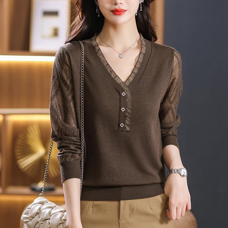 Long-sleeved knitted sweater top spring and autumn new retro, lace splicing sweater bottoming shirt One Size кофейный
Long-sleeved knitted sweater top spring and autumn new retro, lace splicing sweater bottoming shirt One Size кофейный