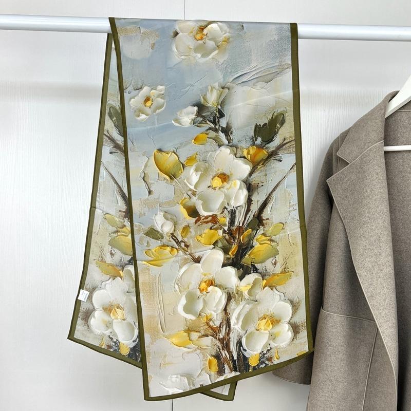 Oil painting magnolia thin silk crepe de chine scarf long scarf 100% mulberry silk summer sunscreen 140X35CM
Oil painting magnolia thin silk crepe de chine scarf long scarf 100% mulberry silk summer sunscreen 140X35CM