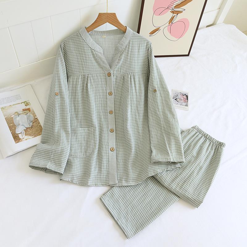 Женская осенне-зимняя пижама из чистого хлопка в клетку - комплект из японской пряжи двойной марли Extra Large
Женская осенне-зимняя пижама из чистого хлопка в клетку - комплект из японской пряжи двойной марли Extra Large