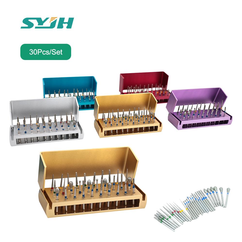 30Pcs/set Aluminium Dental Burs Kit with Holder Dental Diamond Burs for High Speed Handpiece Turbine + Burs Placement Box
30Pcs/set Aluminium Dental Burs Kit with Holder Dental Diamond Burs for High Speed Handpiece Turbine + Burs Placement Box