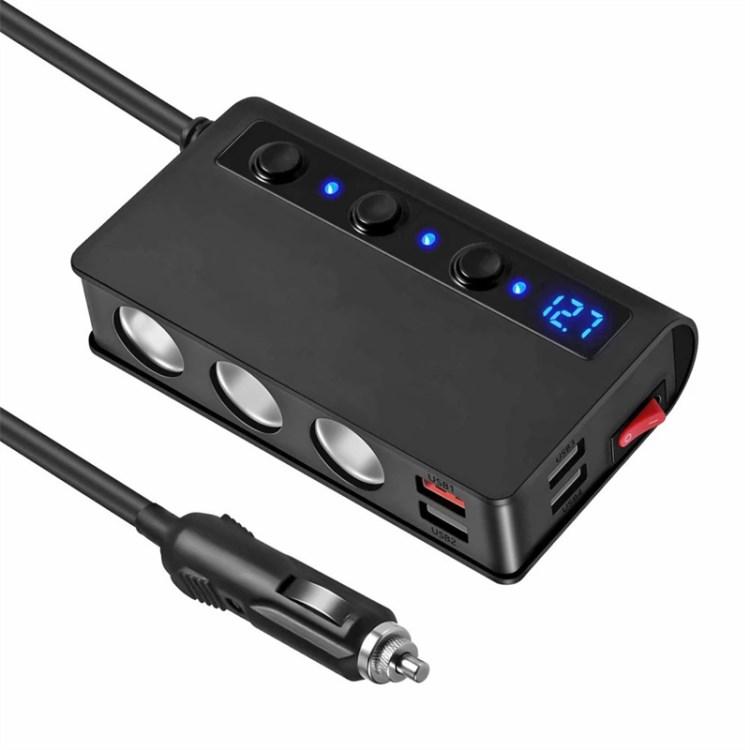 180W Car Charger 3 Cigarette Lighter Sockets 4 USB Ports QC3.0 Phone Fast Charging Adapter Black/Red
180W Car Charger 3 Cigarette Lighter Sockets 4 USB Ports QC3.0 Phone Fast Charging Adapter Black/Red