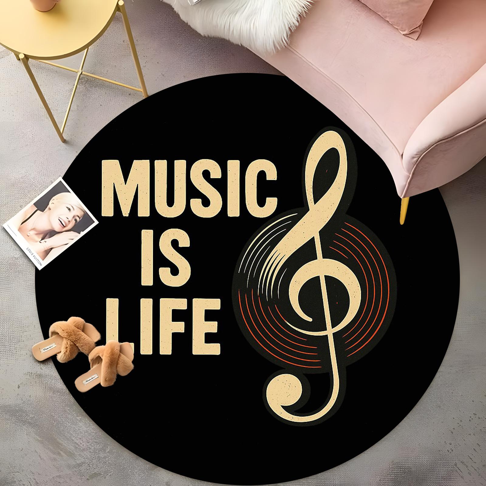 Music is Life Round Rug Gold Treble Clef & Vinyl Record Design on Black,Bohemian Living Room Carpet,Non-Slip Artistic Floor Mat 60cm
Music is Life Round Rug Gold Treble Clef & Vinyl Record Design on Black,Bohemian Living Room Carpet,Non-Slip Artistic Floor Mat 60cm
