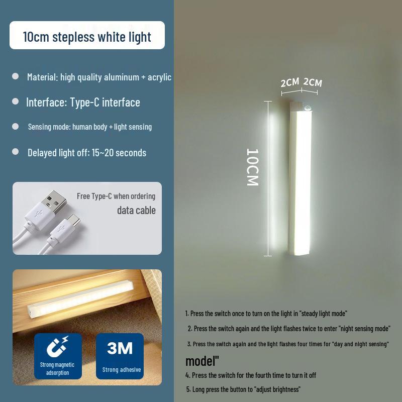 Wireless LED Motion Sensor Light with Magnetic Installation for Cabinets and Bedsides Type-C Charging Port
Wireless LED Motion Sensor Light with Magnetic Installation for Cabinets and Bedsides Type-C Charging Port