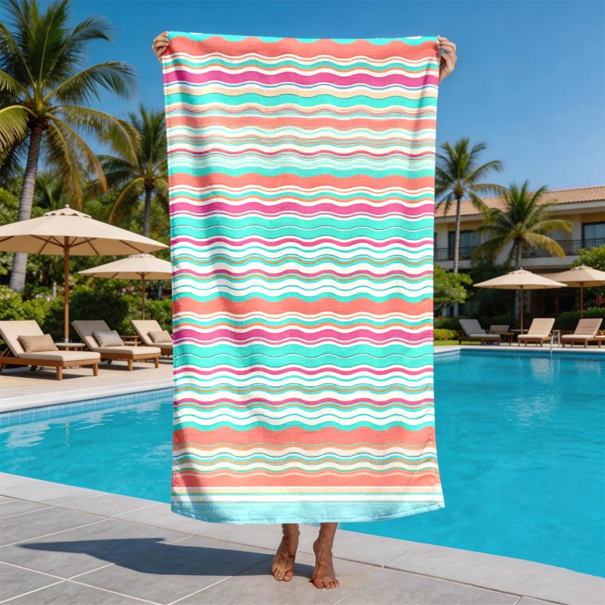 Colorful wave pattern theme polyester microfiber beach towel is highly absorbent, suitable for swimming and beach outings W40*H60(CM)
Colorful wave pattern theme polyester microfiber beach towel is highly absorbent, suitable for swimming and beach outings W40*H60(CM)