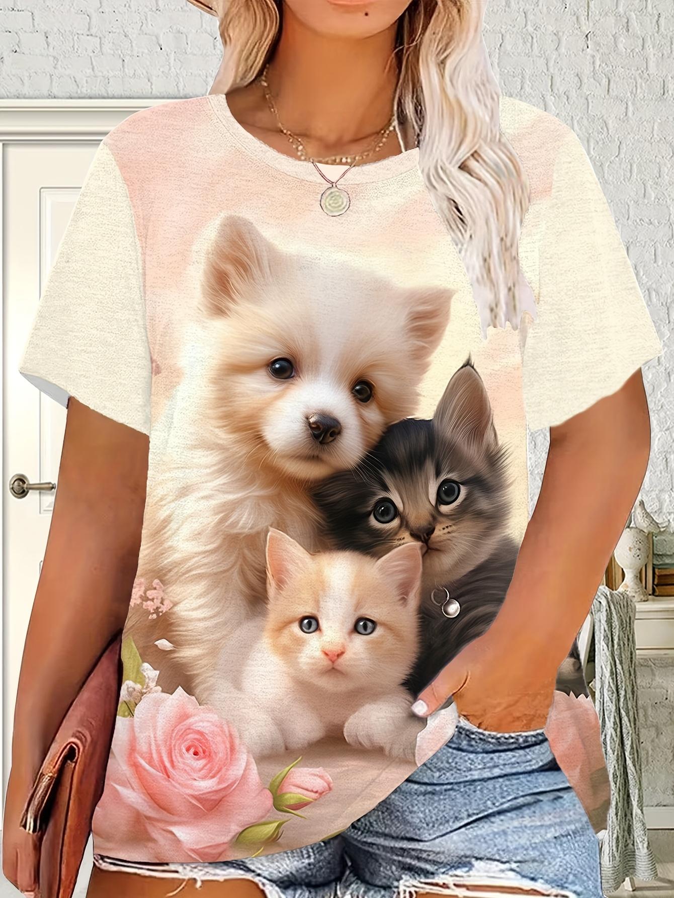 Plus Size. A White Puppy. a Tabby Kitten. and a Cream-colored Kitten. Plus-size Women s T-shirt Print. Round Neck Short Sleeve Summer Top. Casual Outd 3XL
Plus Size. A White Puppy. a Tabby Kitten. and a Cream-colored Kitten. Plus-size Women s T-shirt Print. Round Neck Short Sleeve Summer Top. Casual Outd 3XL