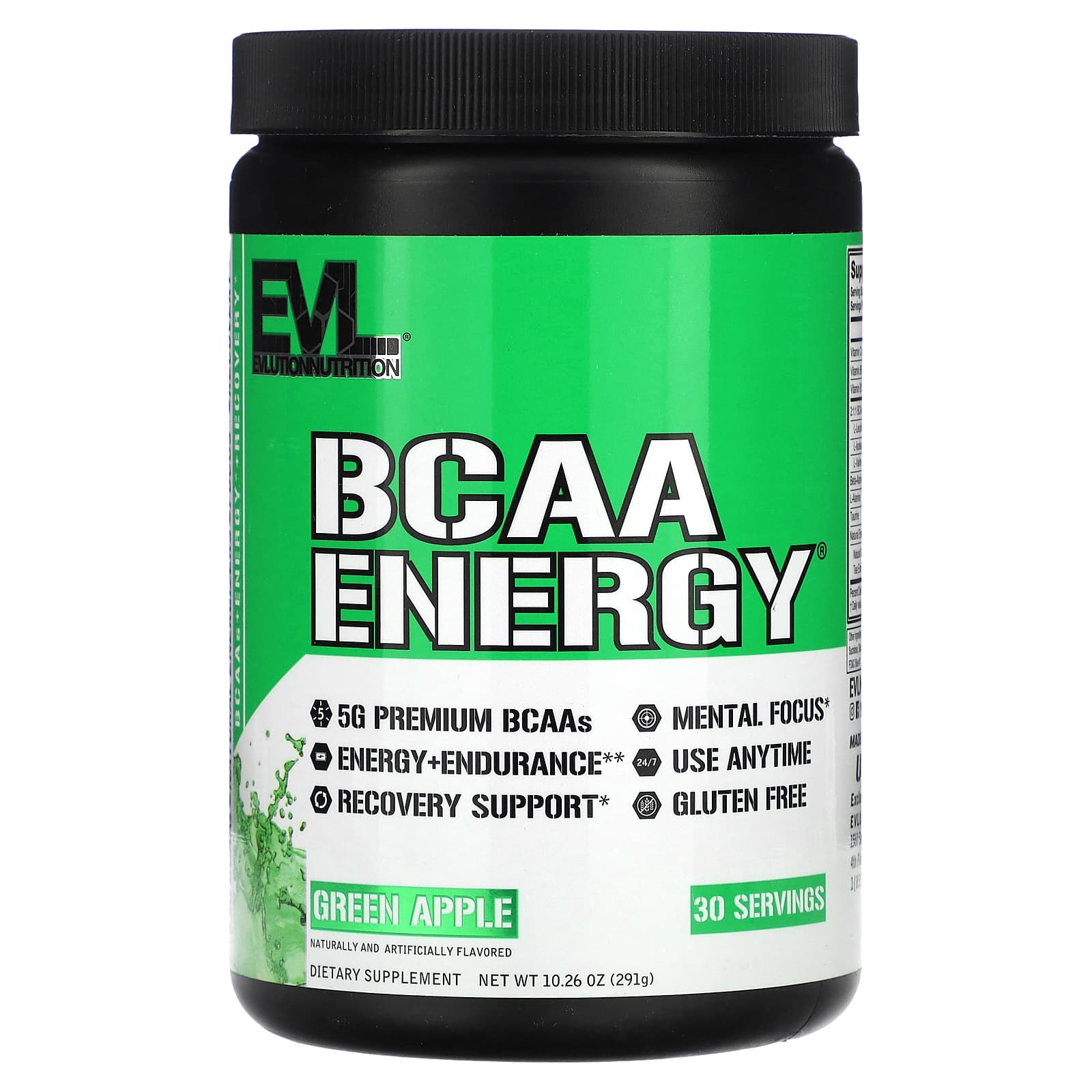 EVLution Nutrition, Амінокислоти з розгалуженим ланцюгом Енергія, Зелене яблуко, 10,2 унції (291 г)
EVLution Nutrition, Амінокислоти з розгалуженим ланцюгом Енергія, Зелене яблуко, 10,2 унції (291 г)