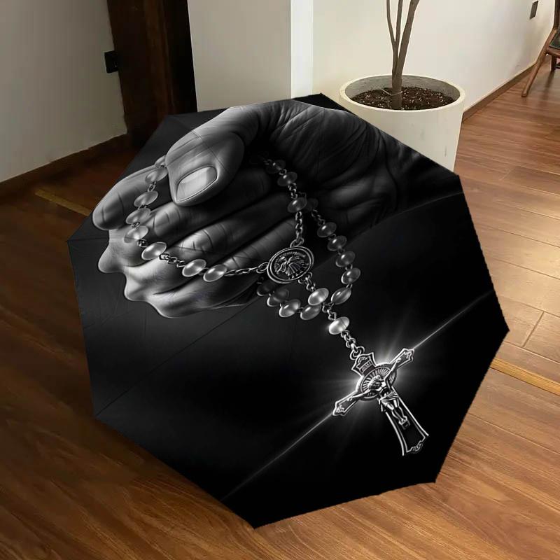Automatic Folding Umbrella with Rosary Beads Design - Portable Tri-Fold Design, 8-Bone Iron Frame, Outdoor, Ideal Gift for Fans, Travelers,
Automatic Folding Umbrella with Rosary Beads Design - Portable Tri-Fold Design, 8-Bone Iron Frame, Outdoor, Ideal Gift for Fans, Travelers,