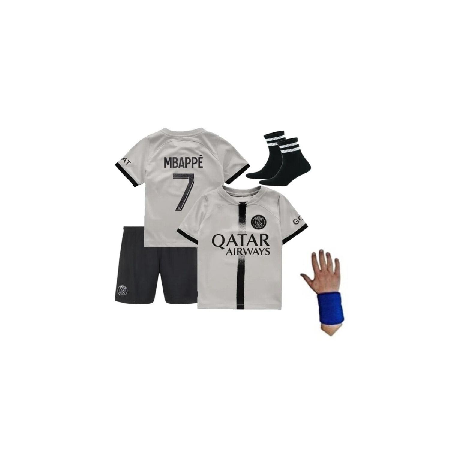 Серый детский трикотаж Psg Mbappe, комплект из 4 трикотажных шорт, носков, браслет, сезон 22/23, трикотаж Mbappe
Серый детский трикотаж Psg Mbappe, комплект из 4 трикотажных шорт, носков, браслет, сезон 22/23, трикотаж Mbappe