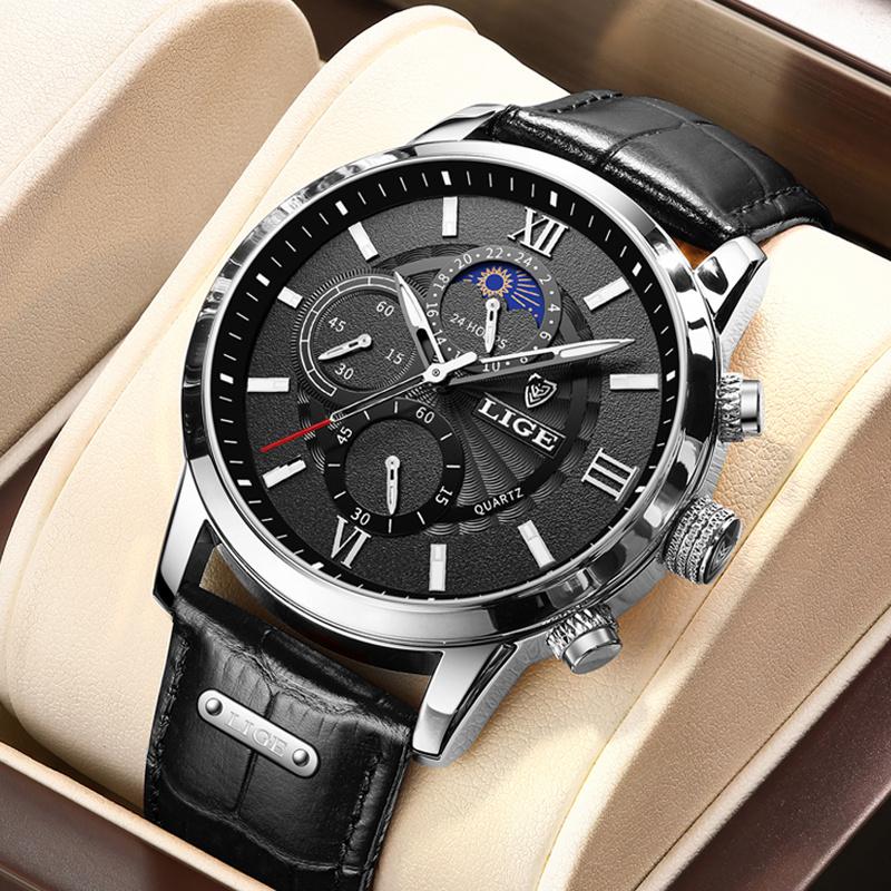LIGE Man Watch Fashion Business Sport Moon Phase Quartz Watches Luxury Rose Gold Case Waterproof Luminous Chronograph Mens Watch
LIGE Man Watch Fashion Business Sport Moon Phase Quartz Watches Luxury Rose Gold Case Waterproof Luminous Chronograph Mens Watch