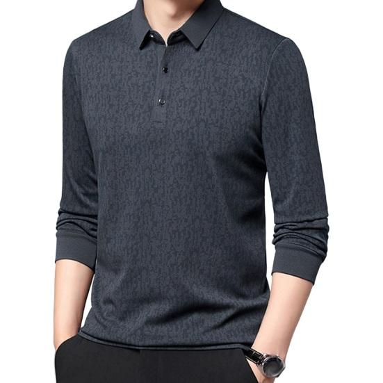 Весна Осень Мужская Рубашка Отложной Воротник Застегивается На Пуговицах Длинные Рукава Формальный Деловой Стиль Офисный Топ Для Совещаний Мужчины Среднего Возраста Повседневная Одежда M