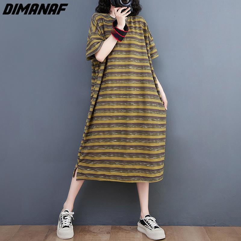 DIMANAF 2023 Летнее платье-футболка больших размеров Женское свободное платье в полоску с принтом Пляжные повседневные платья с о-образным вырезом женское 
DIMANAF 2023 Летнее платье-футболка больших размеров Женское свободное платье в полоску с принтом Пляжные повседневные платья с о-образным вырезом женское
