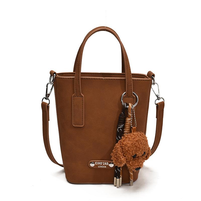 Зимняя новая модная повседневная универсальная сумка-ведро большой вместимости женская высококлассная сумка на одно плечо через плечо Without pendant коричневый