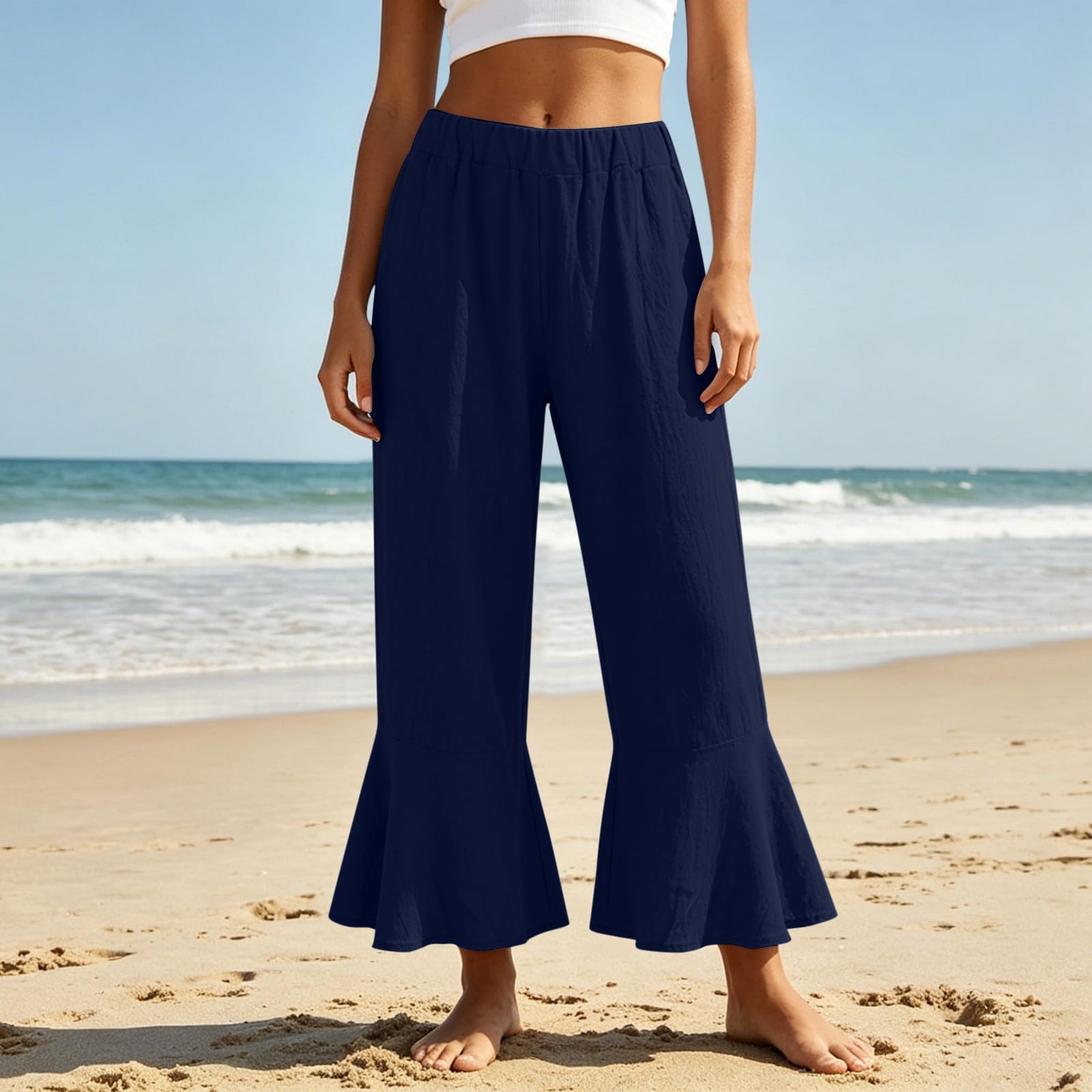Women Summer Casual Elastic Waist Wide Leg Pants Flared Capri Trousers Beach Loose Fit Lightweight Breathable XXL Темно-синій
Women Summer Casual Elastic Waist Wide Leg Pants Flared Capri Trousers Beach Loose Fit Lightweight Breathable XXL Темно-синій