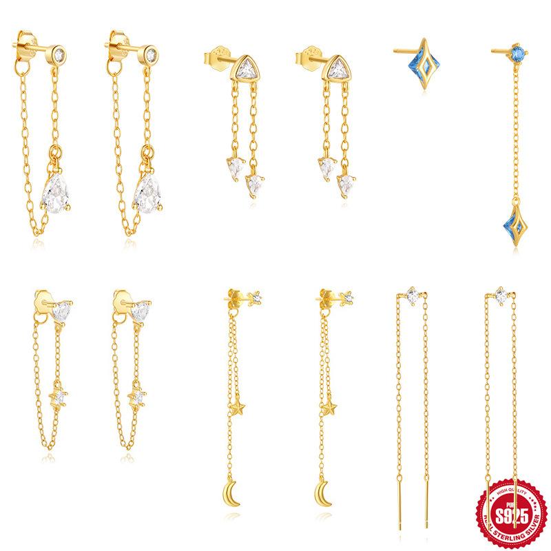 S925 Sterling Silver Ins Single Diamond Fringed Chain Rear Hanging Stud Earrings Trendy Personality Cold Wind Earrings 925 Silver
S925 Sterling Silver Ins Single Diamond Fringed Chain Rear Hanging Stud Earrings Trendy Personality Cold Wind Earrings 925 Silver