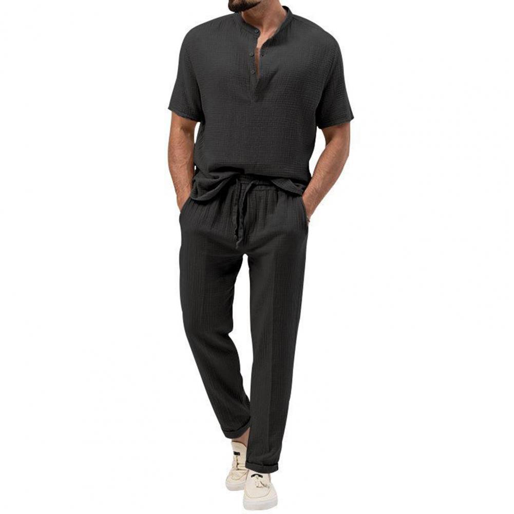 2Pcs/Set Men Summer Outfit Stand Collar Buttons Neckline Short Sleeve T-shirt Elastic Waist Drawstring Pockets Long Pants Set M
2Pcs/Set Men Summer Outfit Stand Collar Buttons Neckline Short Sleeve T-shirt Elastic Waist Drawstring Pockets Long Pants Set M