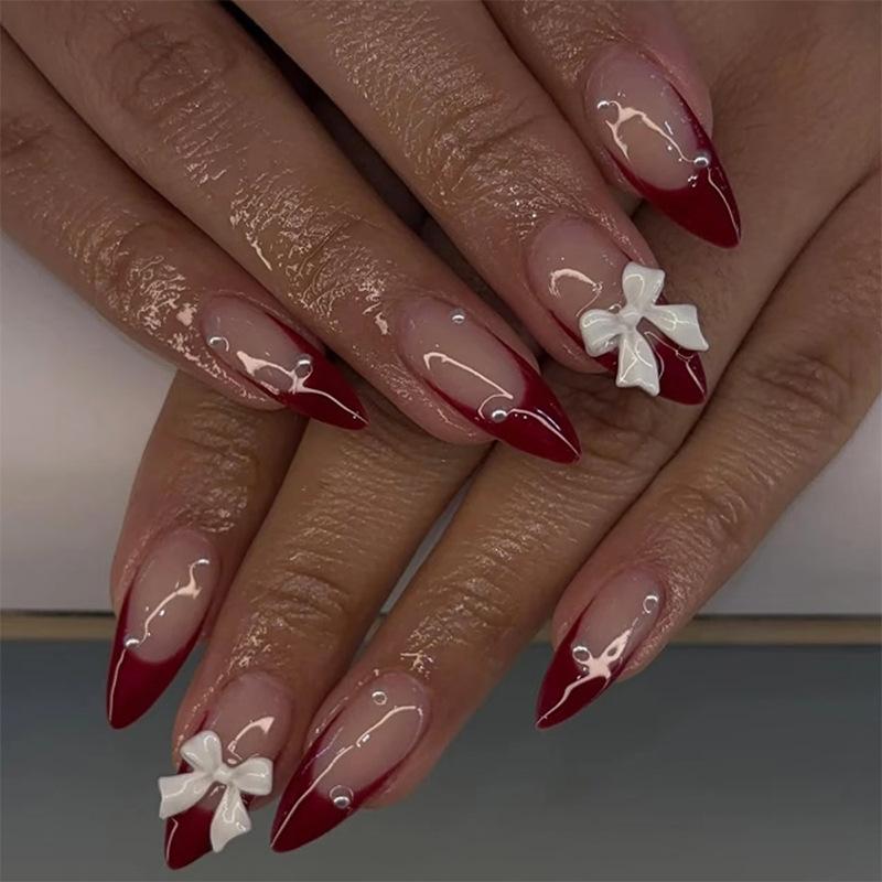24PCS Simple Red French Stick on Nails 3D Bowknot Sweet Cherry Love Heart False Nails Wearable Almond Fake Nails for Women Girls
24PCS Simple Red French Stick on Nails 3D Bowknot Sweet Cherry Love Heart False Nails Wearable Almond Fake Nails for Women Girls