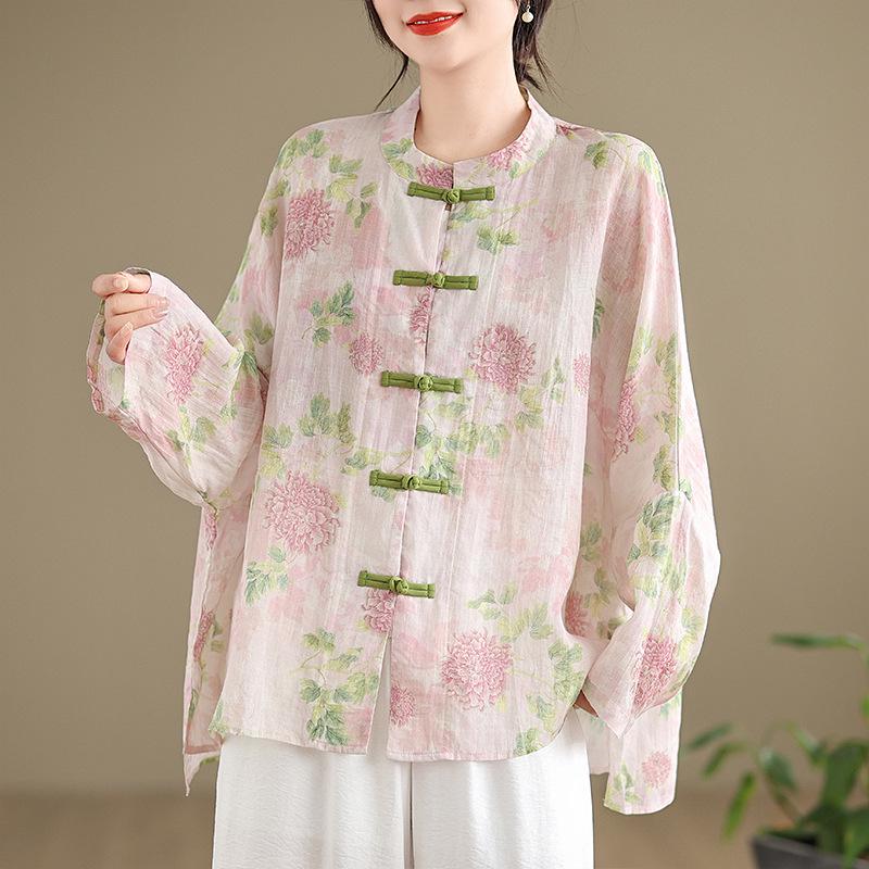Chinese Retro Frog Button Printed Women s Shirt - Spring/Autumn Tang Suit Style, Loose Fit, Three-Quarter Sleeves Large
Chinese Retro Frog Button Printed Women s Shirt - Spring/Autumn Tang Suit Style, Loose Fit, Three-Quarter Sleeves Large