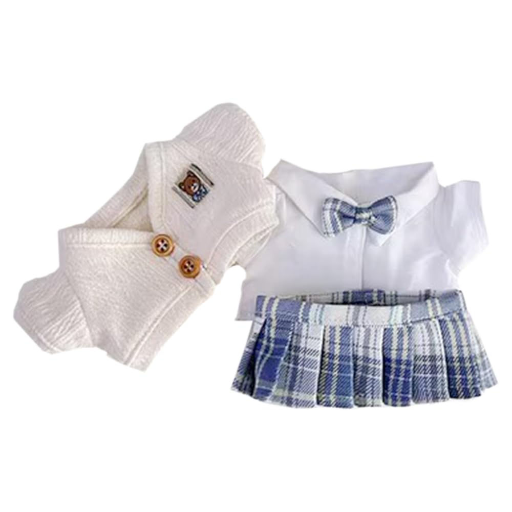 niannyyhouse 20cm Plush Clothes Set: Jumper, Dress Shirt, Skirt, and College-Style Cardigan (Beige+Blue) Cotton Doll with Accessories
niannyyhouse 20cm Plush Clothes Set: Jumper, Dress Shirt, Skirt, and College-Style Cardigan (Beige+Blue) Cotton Doll with Accessories