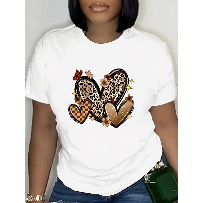 European Size Women S Casual Crew Neck T-Shirt with Leopard Print Heart and Butterfly Graphic, 100% Polyester Knit Fabric 4XL
European Size Women S Casual Crew Neck T-Shirt with Leopard Print Heart and Butterfly Graphic, 100% Polyester Knit Fabric 4XL