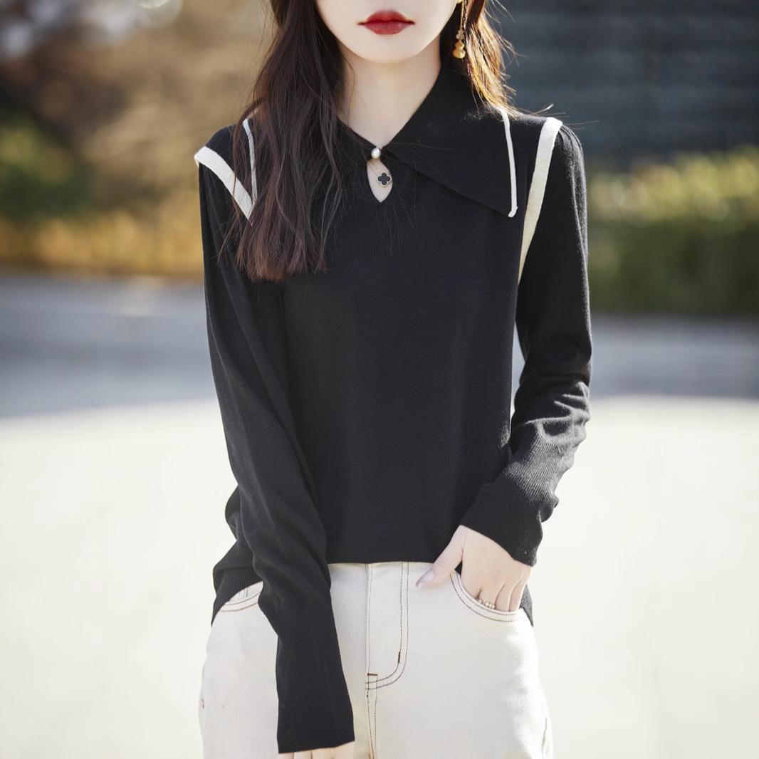 French Colorblock Turn-Down Collar Wool Sweater: Early Spring 2025 Slimming Knit Pullover for Women Large
French Colorblock Turn-Down Collar Wool Sweater: Early Spring 2025 Slimming Knit Pullover for Women Large