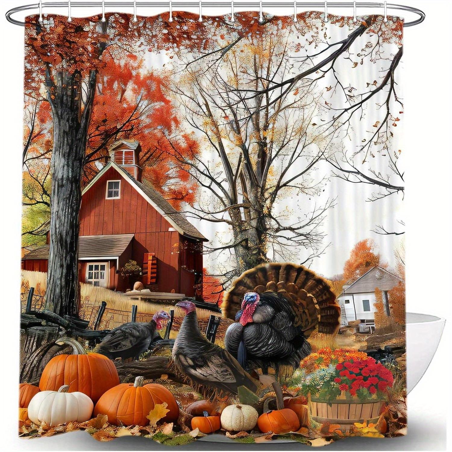 Thanksgiving Day Fall Shower Curtain For Bathroom, Rustic Autumn Farm Turkey Pumpkins Harvest Fabric Shower Curtains Set W60H190(CM)-1 Pcs
Thanksgiving Day Fall Shower Curtain For Bathroom, Rustic Autumn Farm Turkey Pumpkins Harvest Fabric Shower Curtains Set W60H190(CM)-1 Pcs