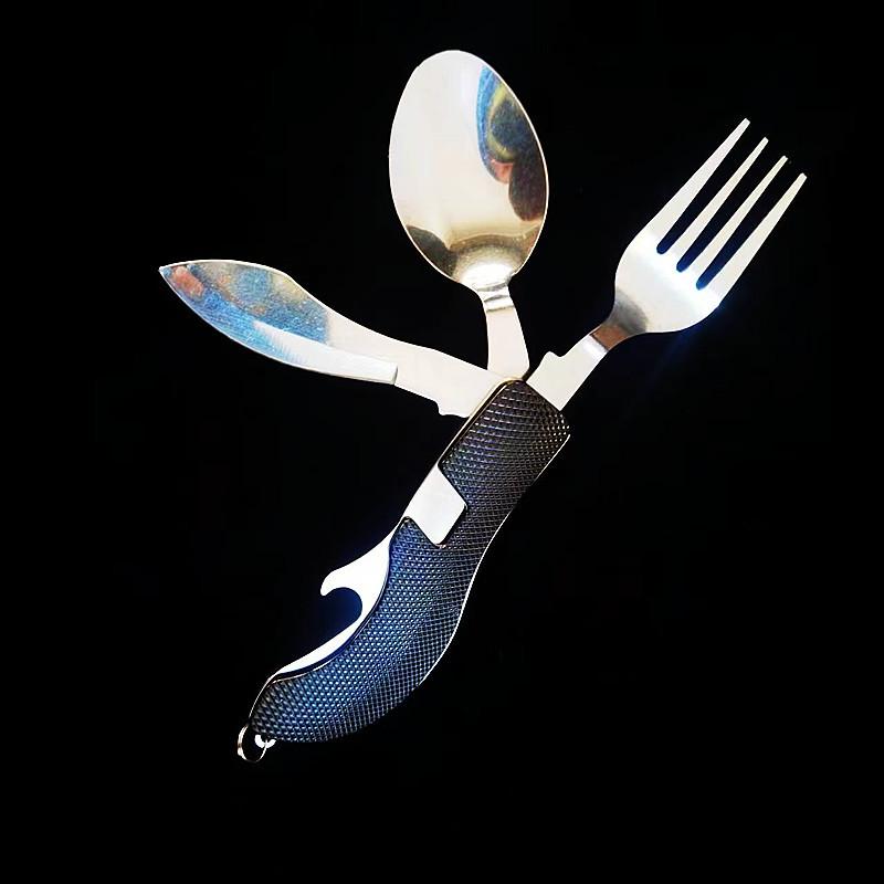 Многофункциональный набор столовых приборов из нержавеющей стали для кемпинга: Складной нож, вилка и ложка.
Многофункциональный набор столовых приборов из нержавеющей стали для кемпинга: Складной нож, вилка и ложка.